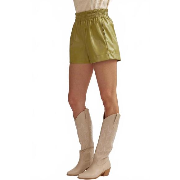 ENTRO Pants - NEW ENTRO women's faux leather high waisted shorts in avocado
